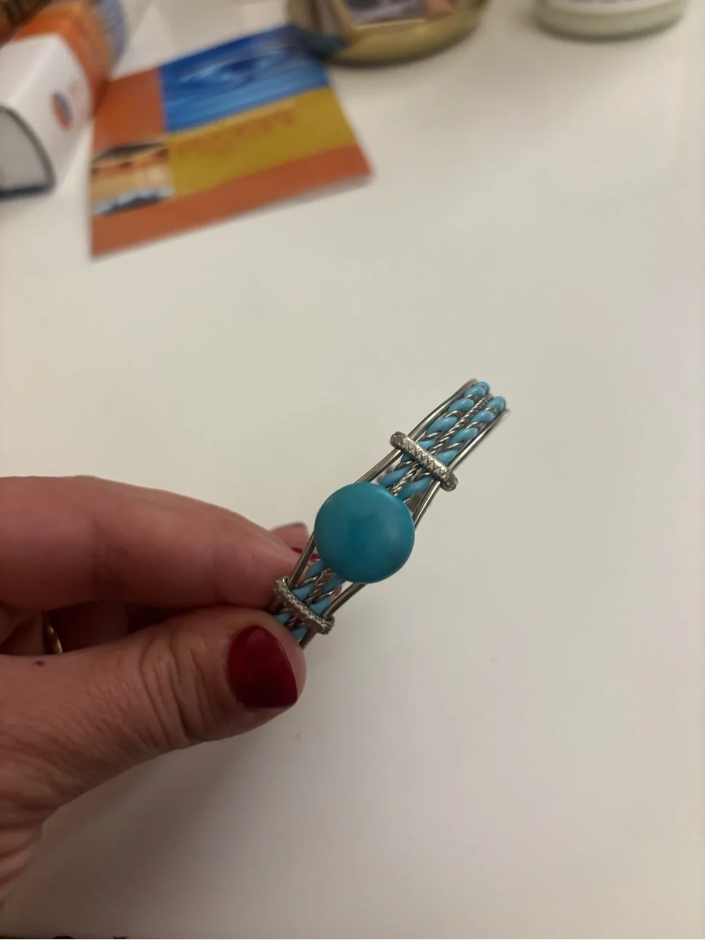 Turquoise Stone Silver-Tone Cuff Bracelet - Women Jewelry
